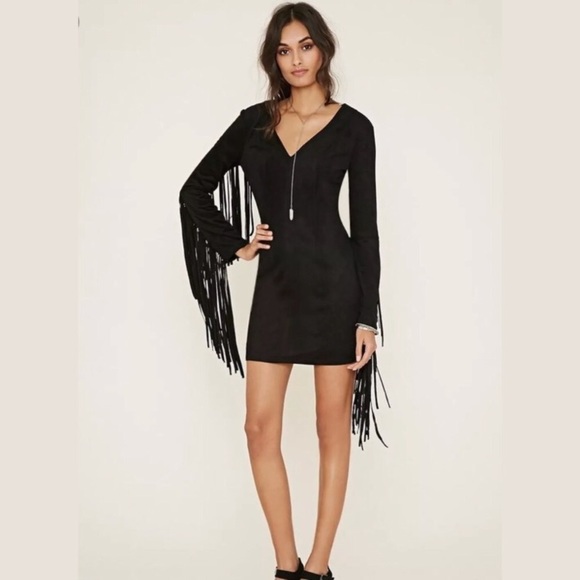 forever 21 black fringe dress